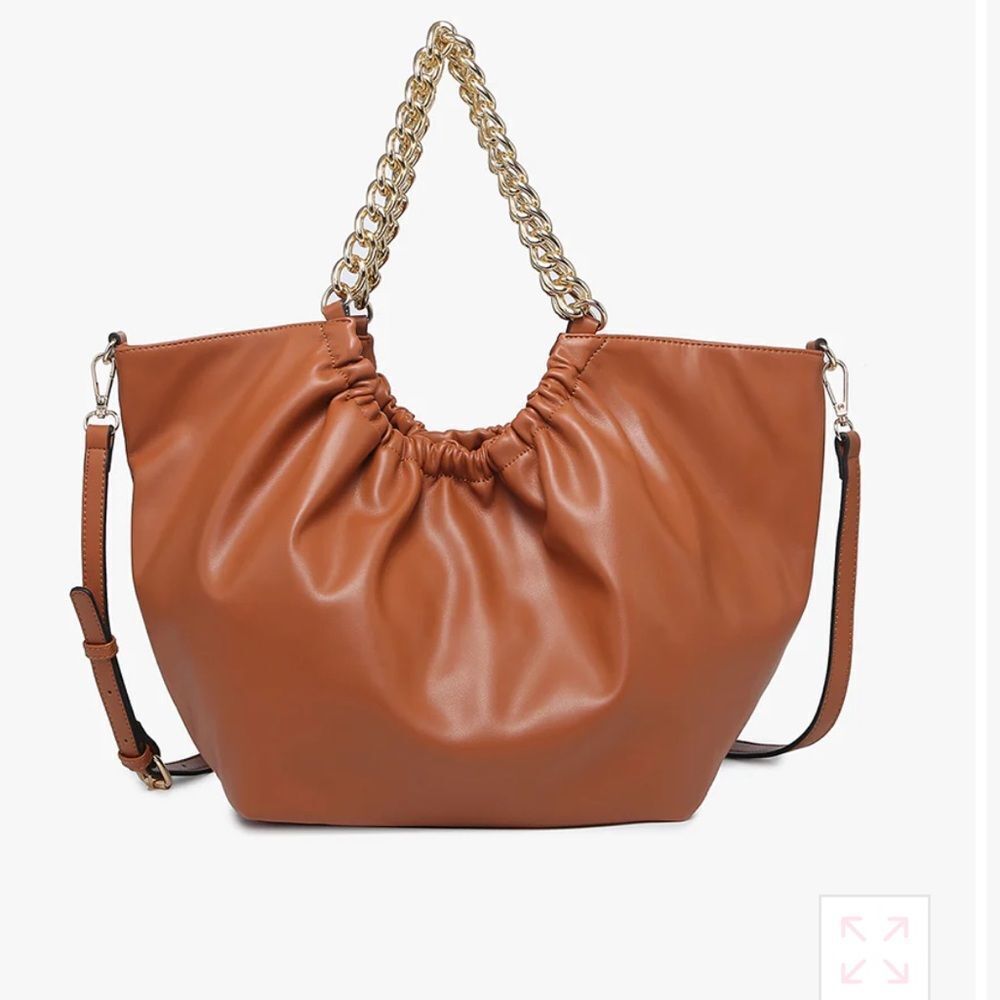 NEW Jen & Co Stassi Vegan Slouchy Tote Camel Chain Strap